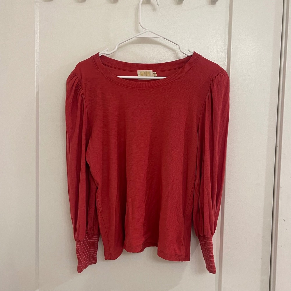 Nation LTD Los Angeles Puff Sleeve Coral Long Sleeve Blouse Chic Modern